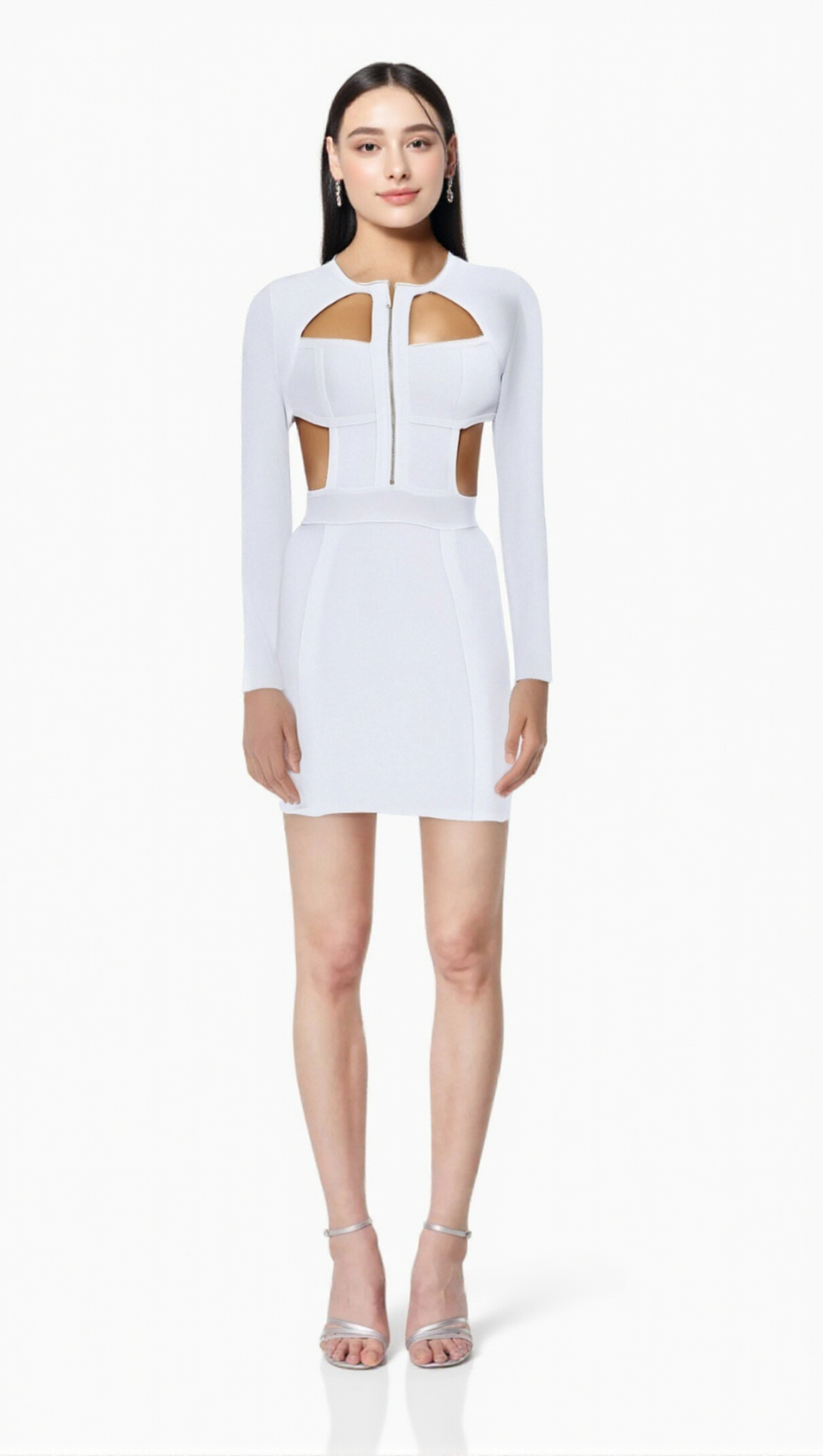RACHEL WHITE HOLLOW BANDAGE BODYCON MINI DRESS