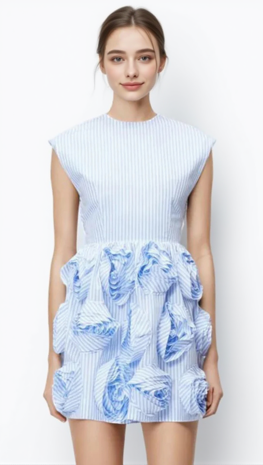 XAVIERA ROSE APPLIQUE MINI DRESS IN BLUE