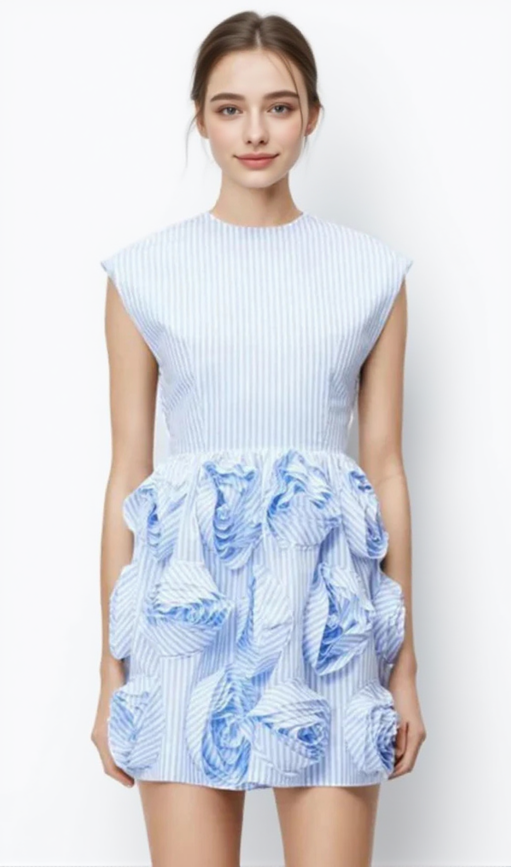 XAVIERA ROSE APPLIQUE MINI DRESS IN BLUE