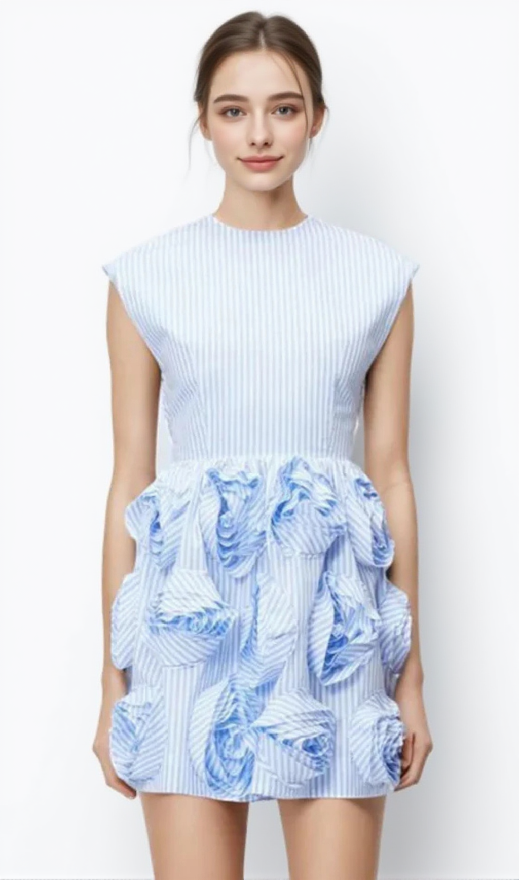 Xaviera – Minikleid mit Rosenapplikation in Blau