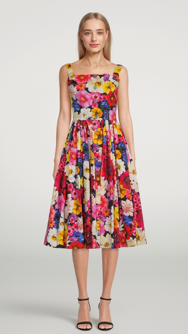 AIIZIE COTTON POPLIN MIDI DRESS IN GARDEN PRINT - product image