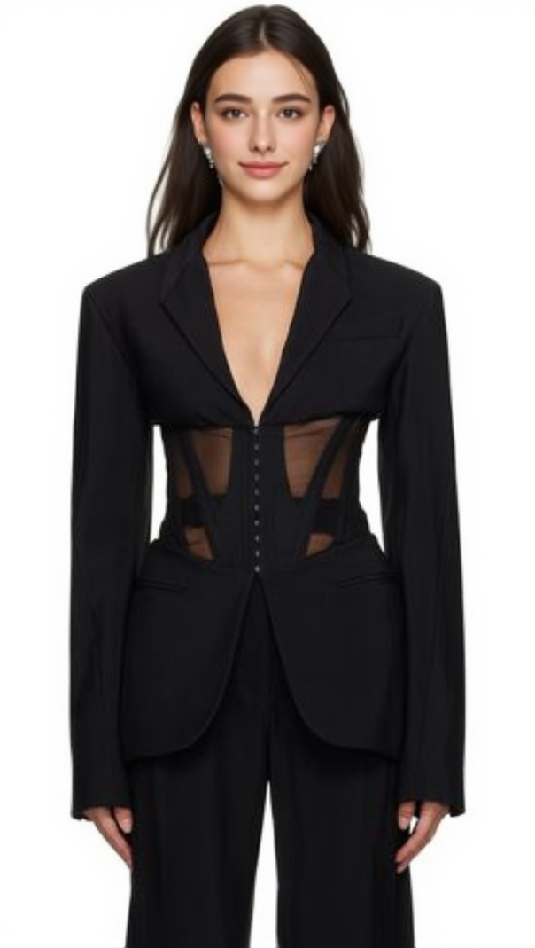 AIIZIE PATCHWORK BLAZER IN BLACK - product image