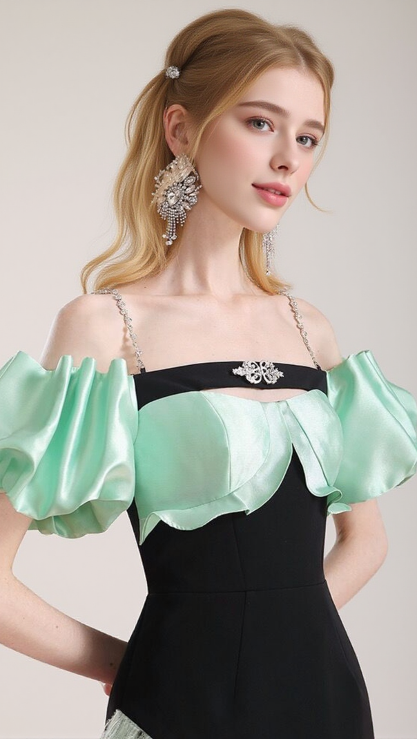 AIIZIE CIELO BLACK OFF-SHOULDER FEATHER MINI DRESS - product image