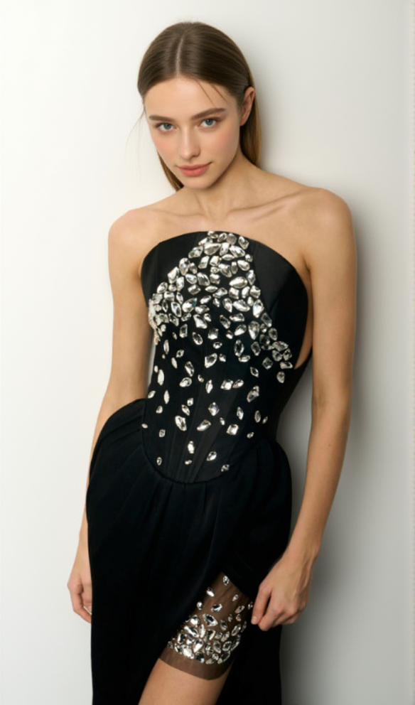 Enid Sleeveless Diamond Slit Bandage Maxi Dress Black