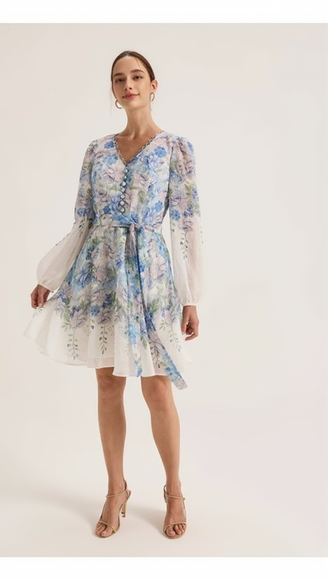 ABITO CORTO CON STAMPA FLOREALE CHELSEA IN AVORIO