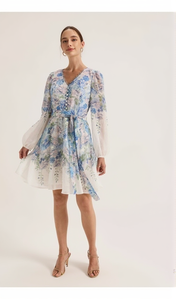 ABITO CORTO CON STAMPA FLOREALE CHELSEA IN AVORIO