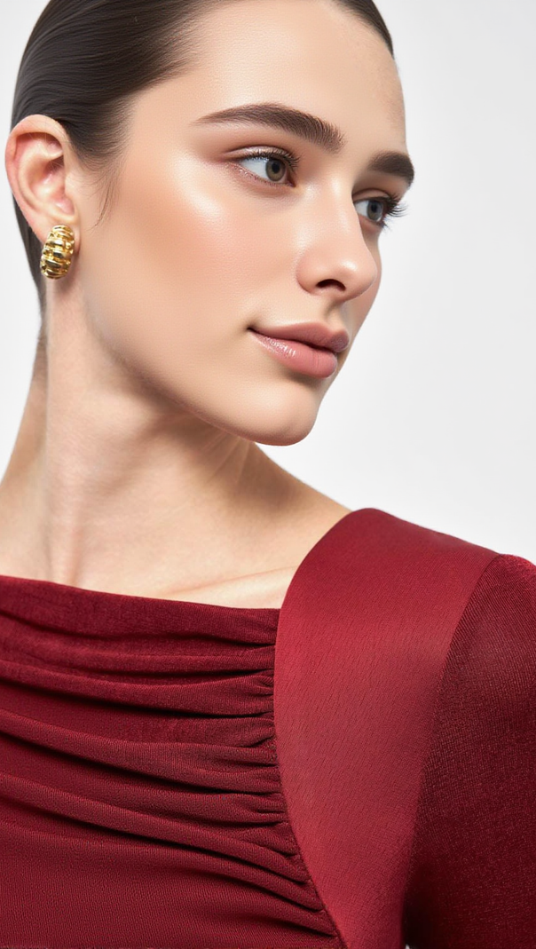AIIZIE MIRABEL A-LINE BACK SLIT TAFFETA MIDI DRESS IN RED - product image