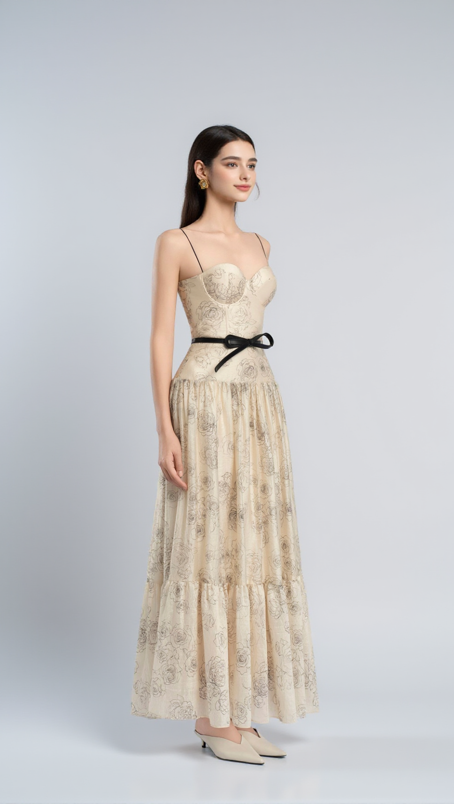 FLORAL PRINT FLARED SILHOUETTE MAXI DRESS