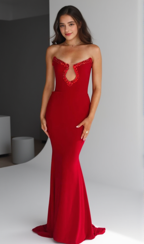 Rotes Diamant-Bandage-Abend-Maxikleid