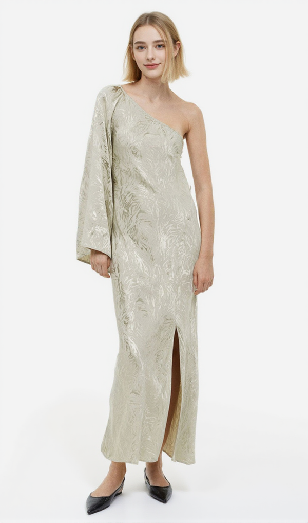 Jacquard-Weave One-Shoulder Dress