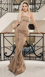 Brandina Satin Strapless Mermaid Maxi Dress In Beige