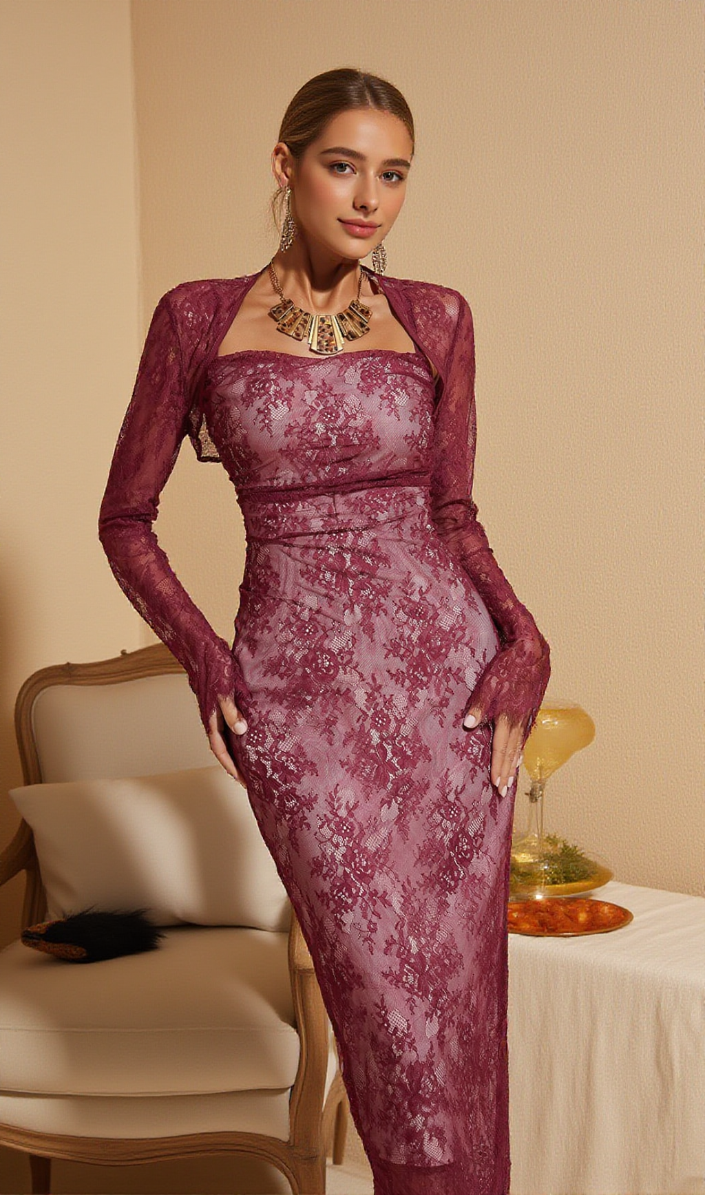 PEPITA SPAGHETTI LACE MIDI DRESS WITH SHRUG