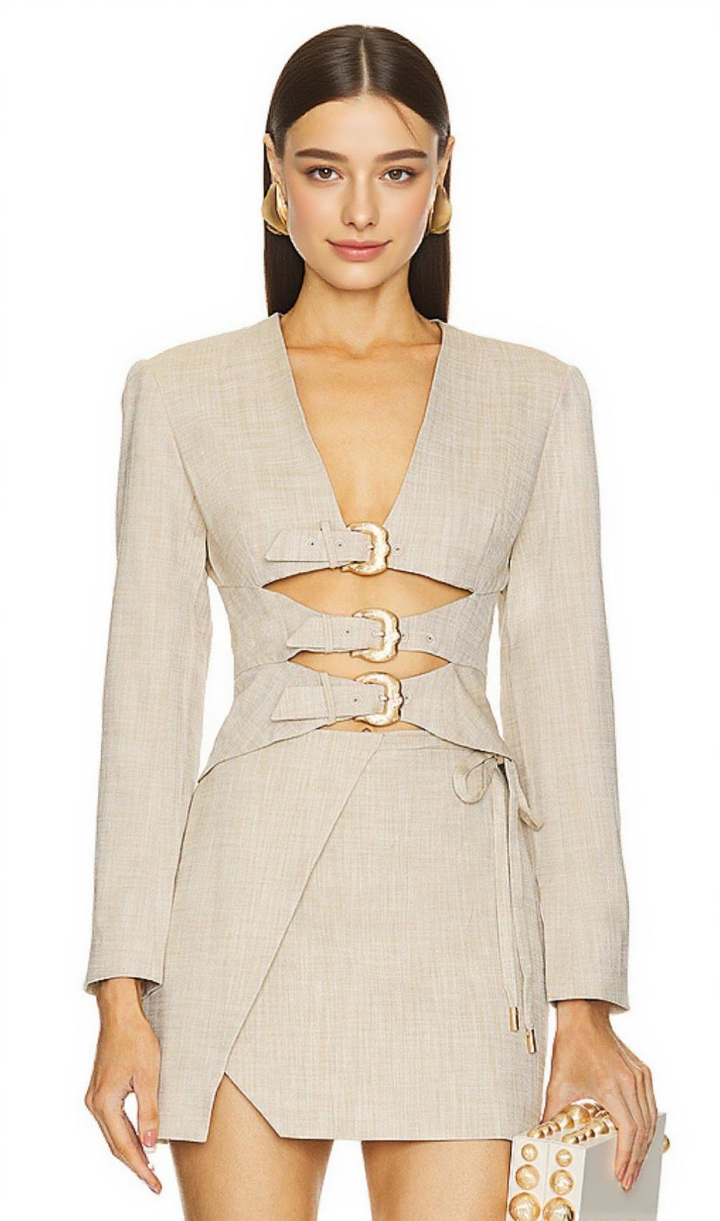 ALTHEA BEIGE CUT OUT BLAZER WITH METAL BUTTON