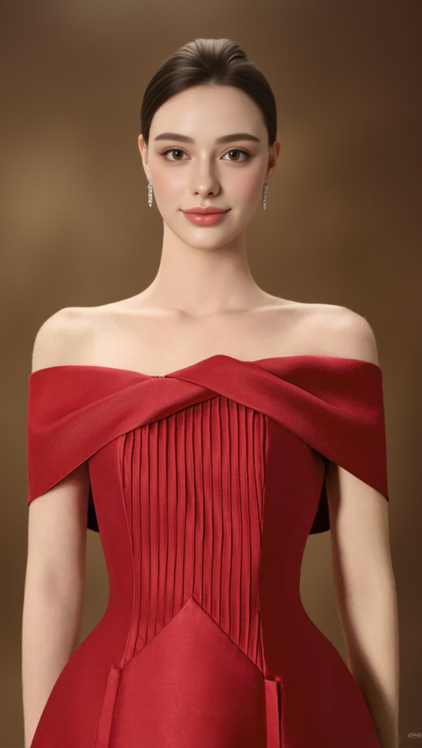 AIIZIE HEBERA A-LINE OFF-SHOULDER MIDI DRESS IN RED - product image