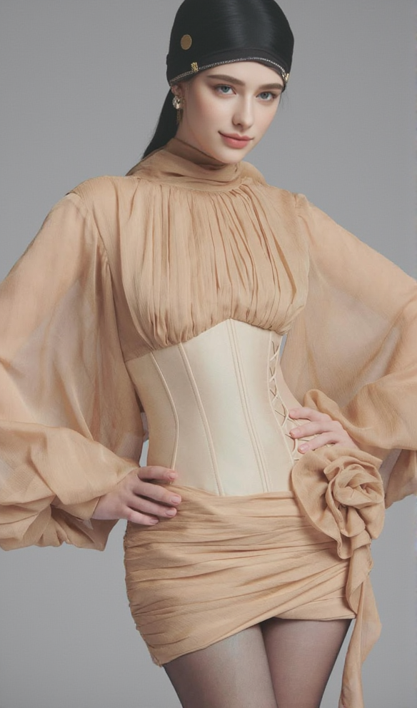 AIIZIE FLORAL APPLIQUE CORSET MINI DRESS IN NUDE - product image