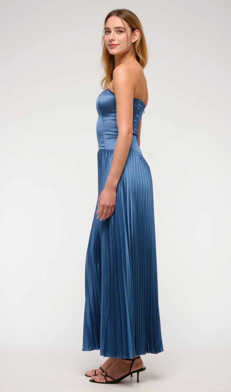 Giselle pleated Drop-Waist Maxi Dress in blue