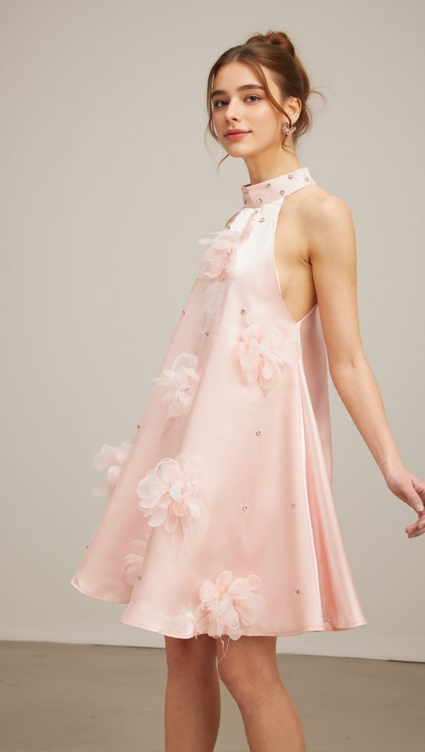 AIIZIE QUELLA PINK FLOWER SLEEVELESS A-LINE MINI DRESS - product image