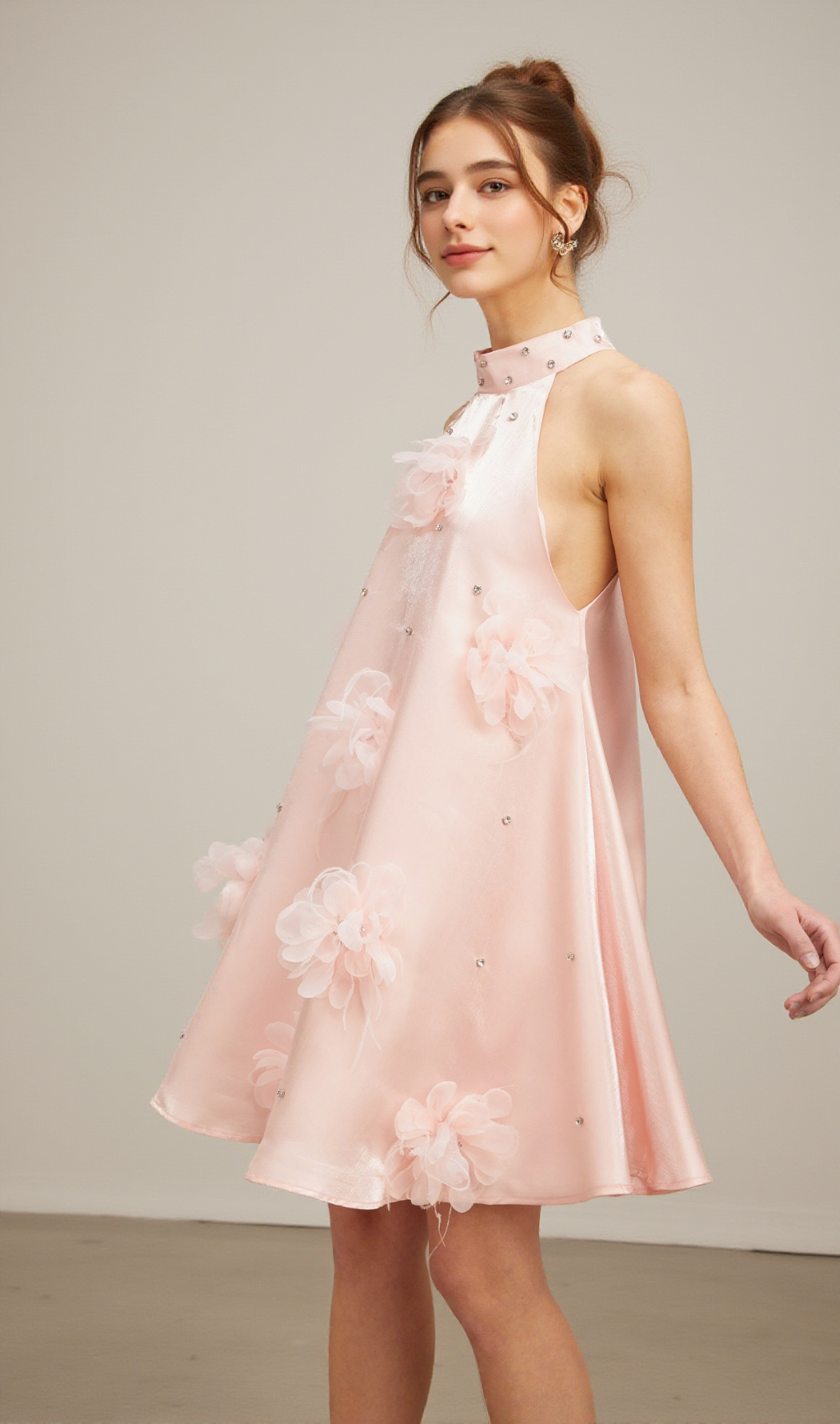 QUELLA PINK FLOWER SLEEVELESS A-LINE MINI DRESS