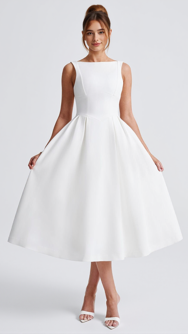 Clarabella – Ärmelloses Midikleid in Weiß