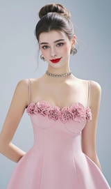 BLUSH PINK FLORAL BUST STRAP MINI DRESS