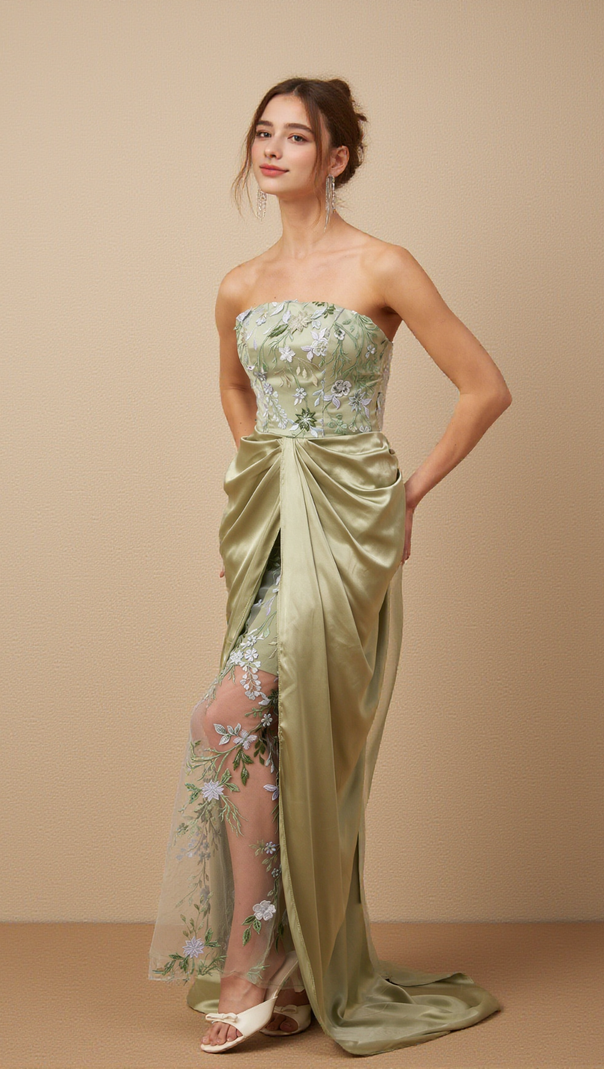 Flavia Maxikleid mit floraler Stickerei und Einsätzen 