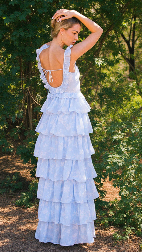 ABITO LUNGO CON BRETELLE AZZURRO