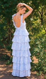 Light blue suspender cake maxi dress