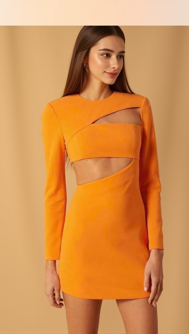 AIIZIE IVANNA BONDED CREPE MINI DRESS IN ORANGE - product image