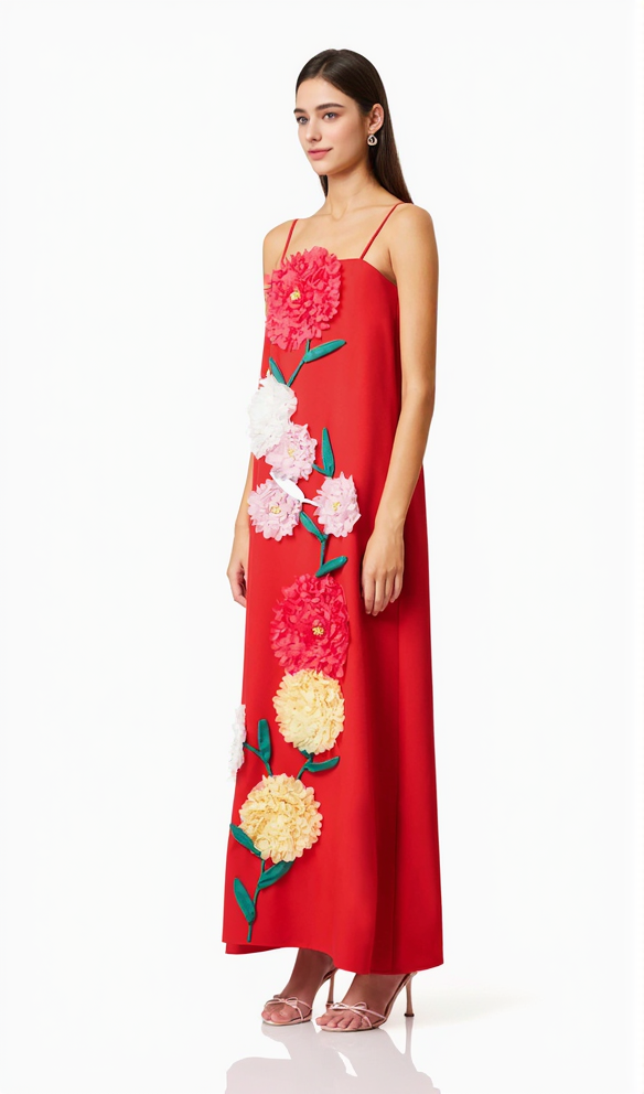 judy Buttercup Embroidered Maxi Dress In Red