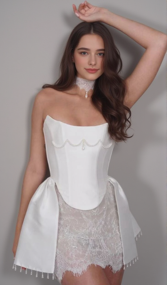 Pearl Lace Corset Dress White Mini Dress