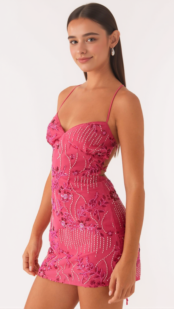 AIIZIE VIETTA SEQUIN CAMI MINI DRESS IN FUCHSIA - product image