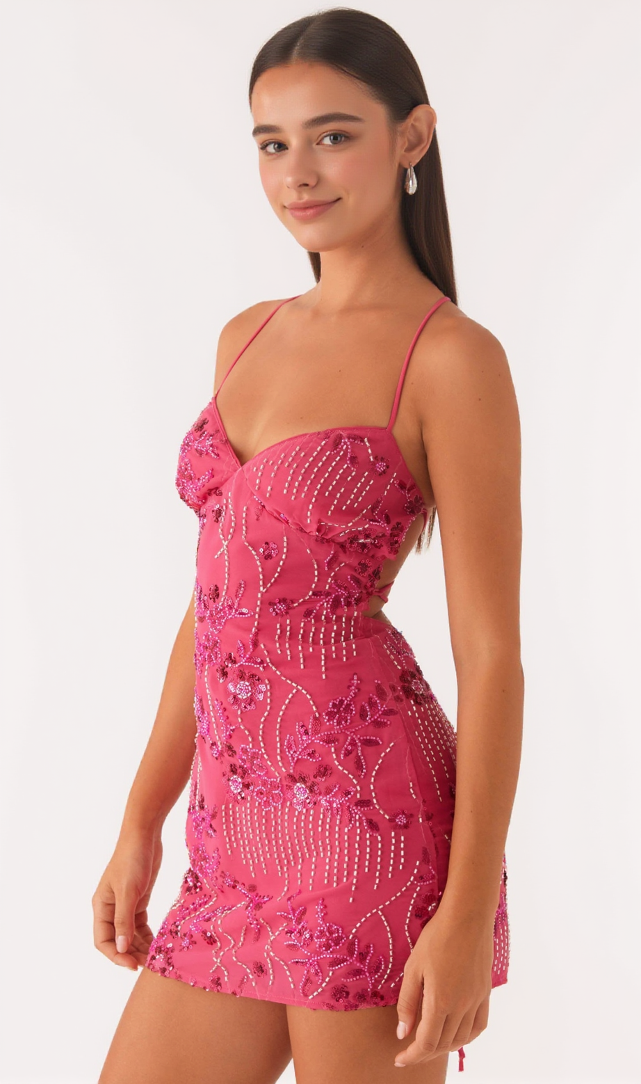 Vietta Sequin Cami Mini Dress in Fuchsia