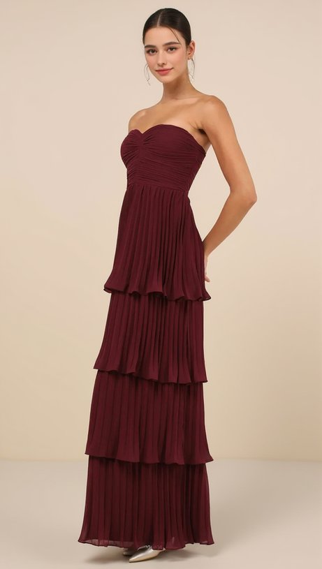 STRAPLESS TIERED MAXI DRESS IN PLUM PURPLE