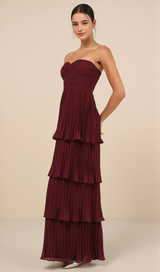 Strapless Tiered Maxi Dress in Plum Purple