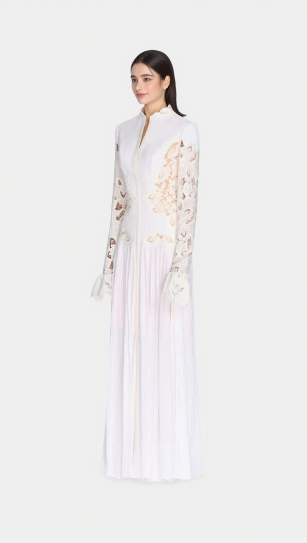 AIIZIE LACE EMBROIDERED HOLLOW MAXI DRESS IN WHITE - product image