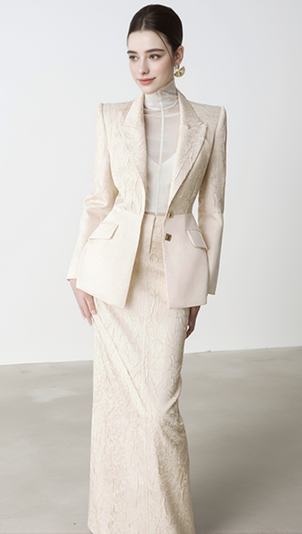 AIIZIE LONG SLEEVE FLORAL MIDI TWO PIECE SET IVORY - product image