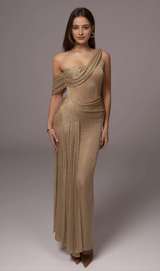 One Shoulder Draped Metallic Gown