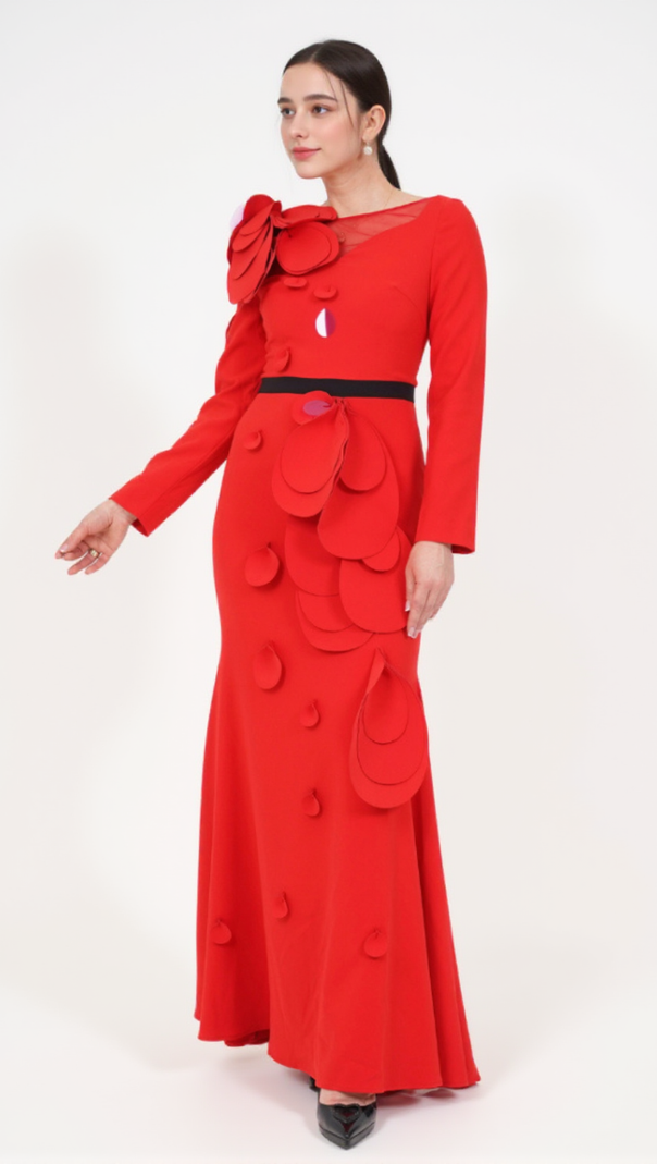 AIIZIE FLORAL BELTED MAXI DRESS IN RED - product image