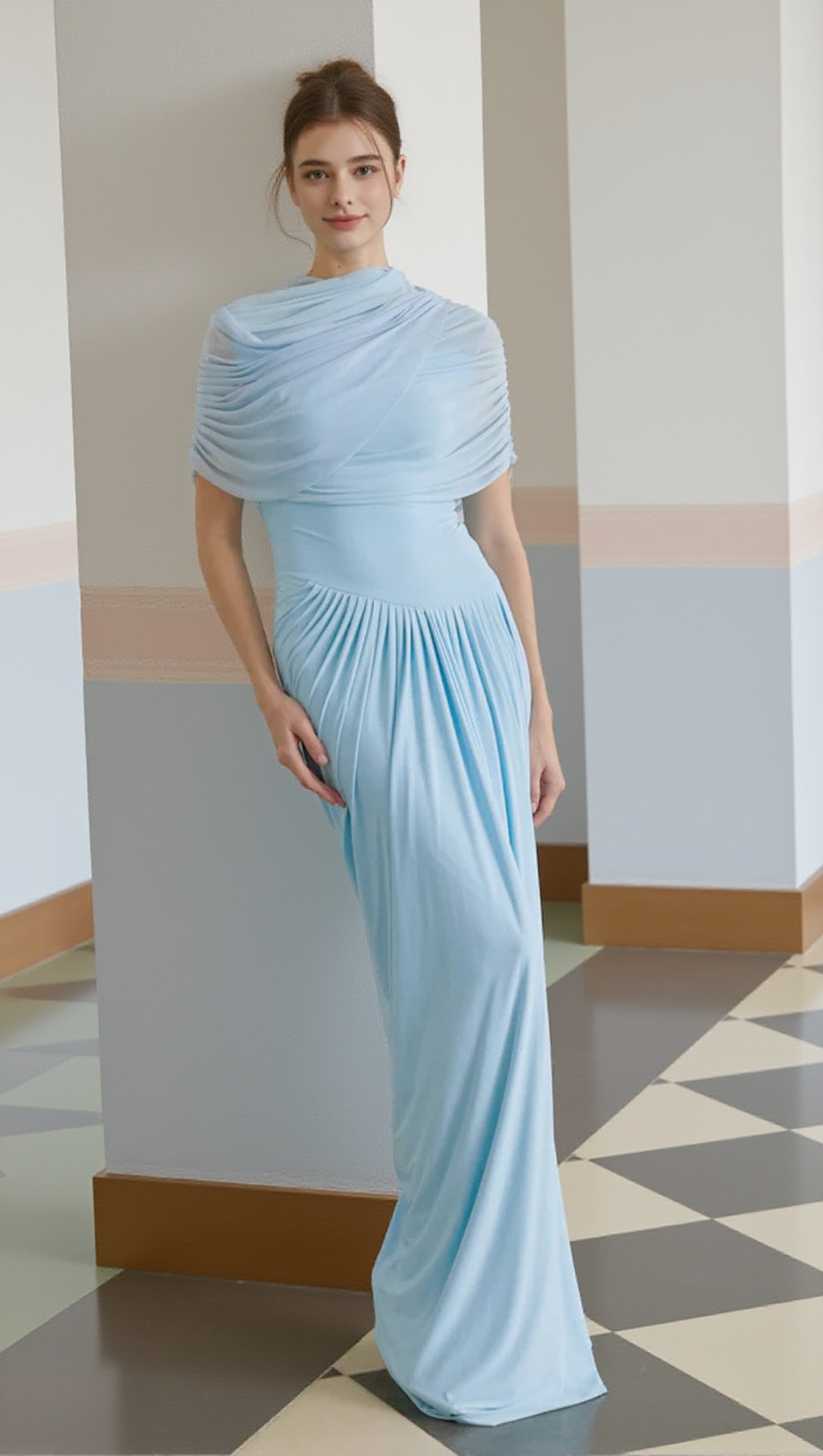 AAKIFA ASYMMETRIC DRAPED MAXI DRESS IN BABY BLUE