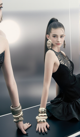 jessica sequin tulle ruched hem mini dress in black