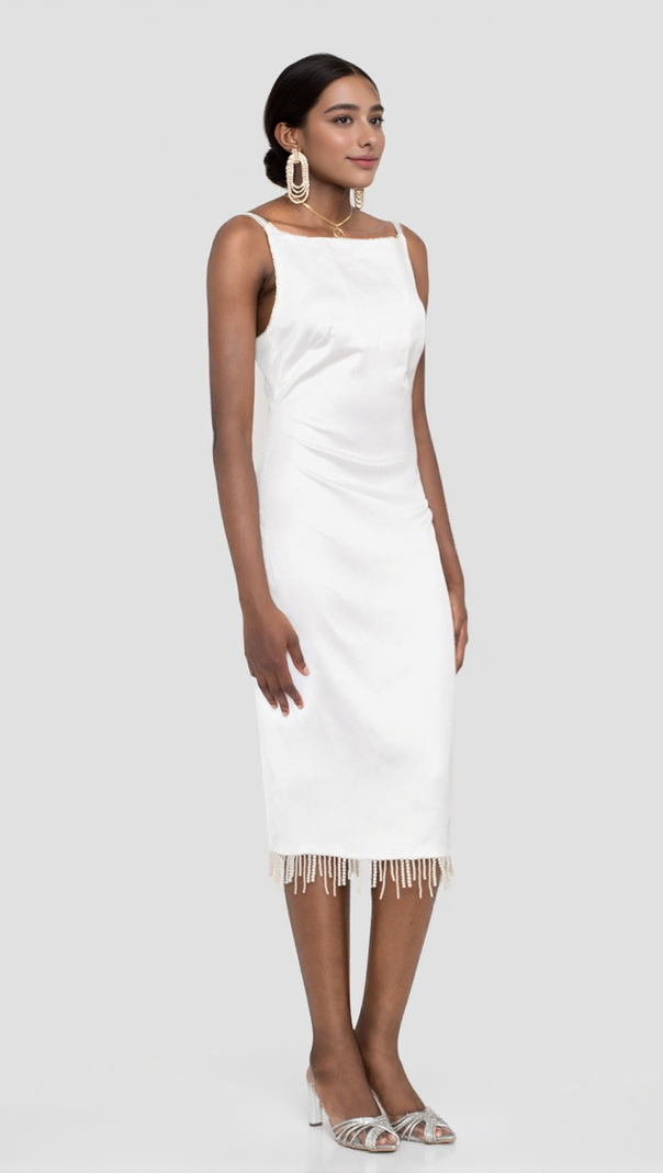 AIIZIE CRYSTALLISED MIDI DRESS IN IVORY - product image