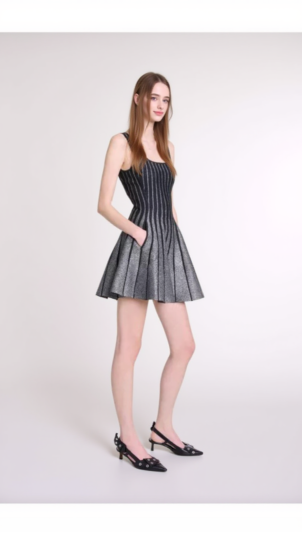 AIIZIE BOLBOLI GLITTER JACQUARD KNIT FLARED MINI DRESS - product image