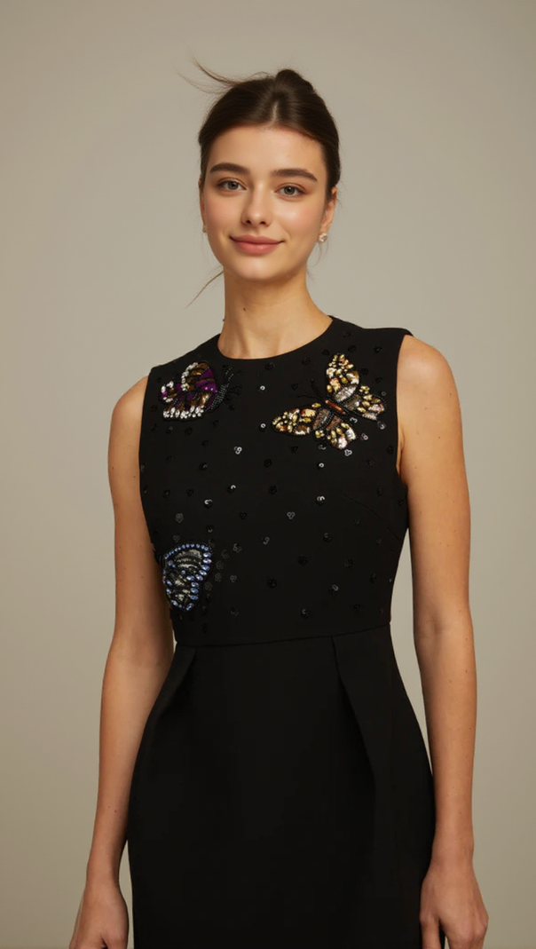 AIIZIE MANON SEQUINED BUTTERFLY MINI DRESS IN BLACK - product image