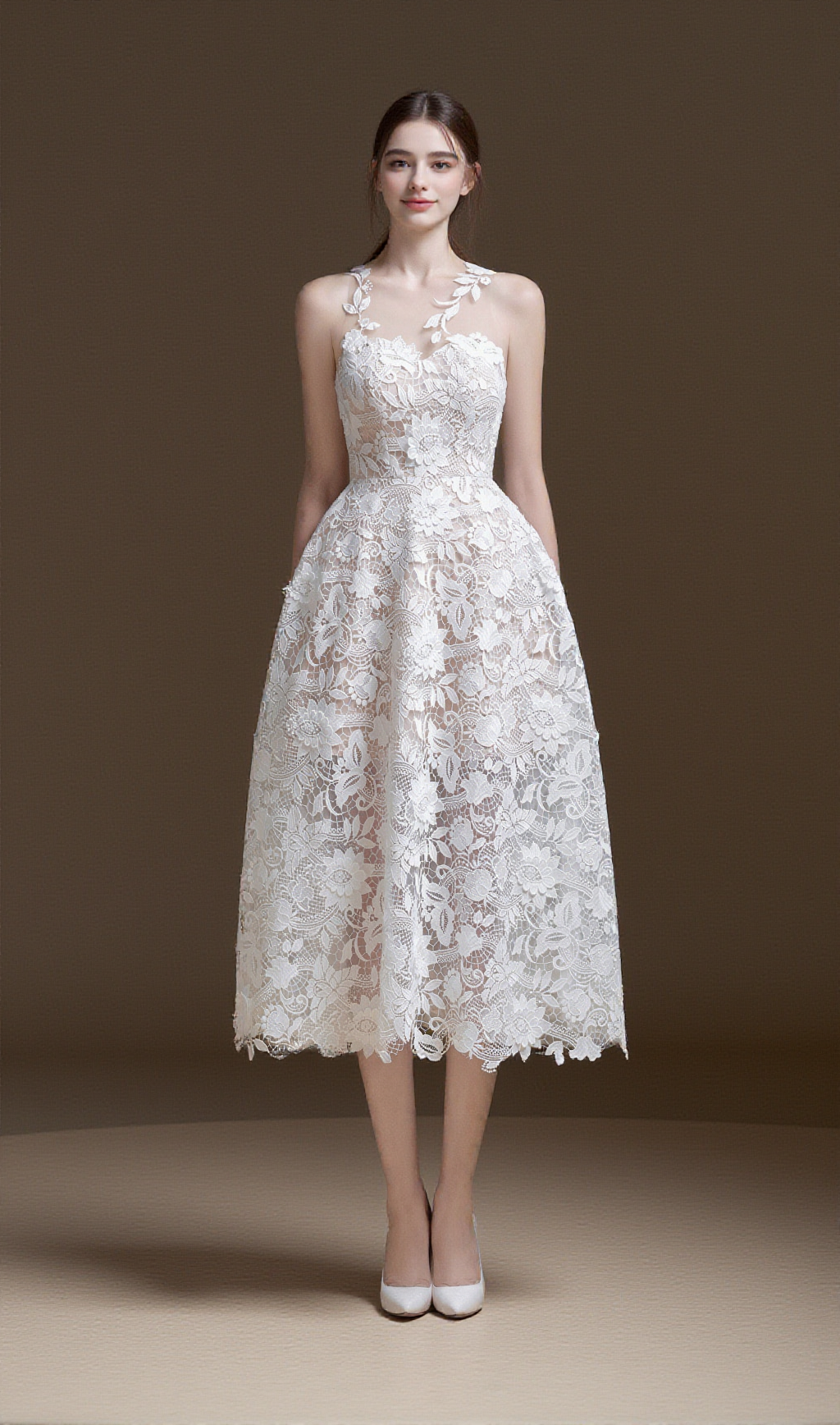 ERICA FLORAL LACE MIDI DRESS IN WHITE