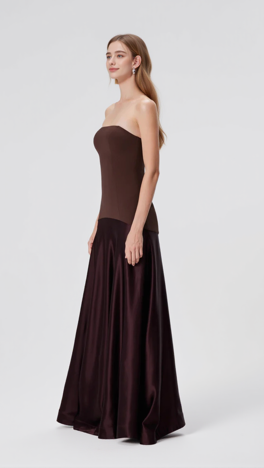 AURA STRAPLESS GOWN IN ESPRESSO