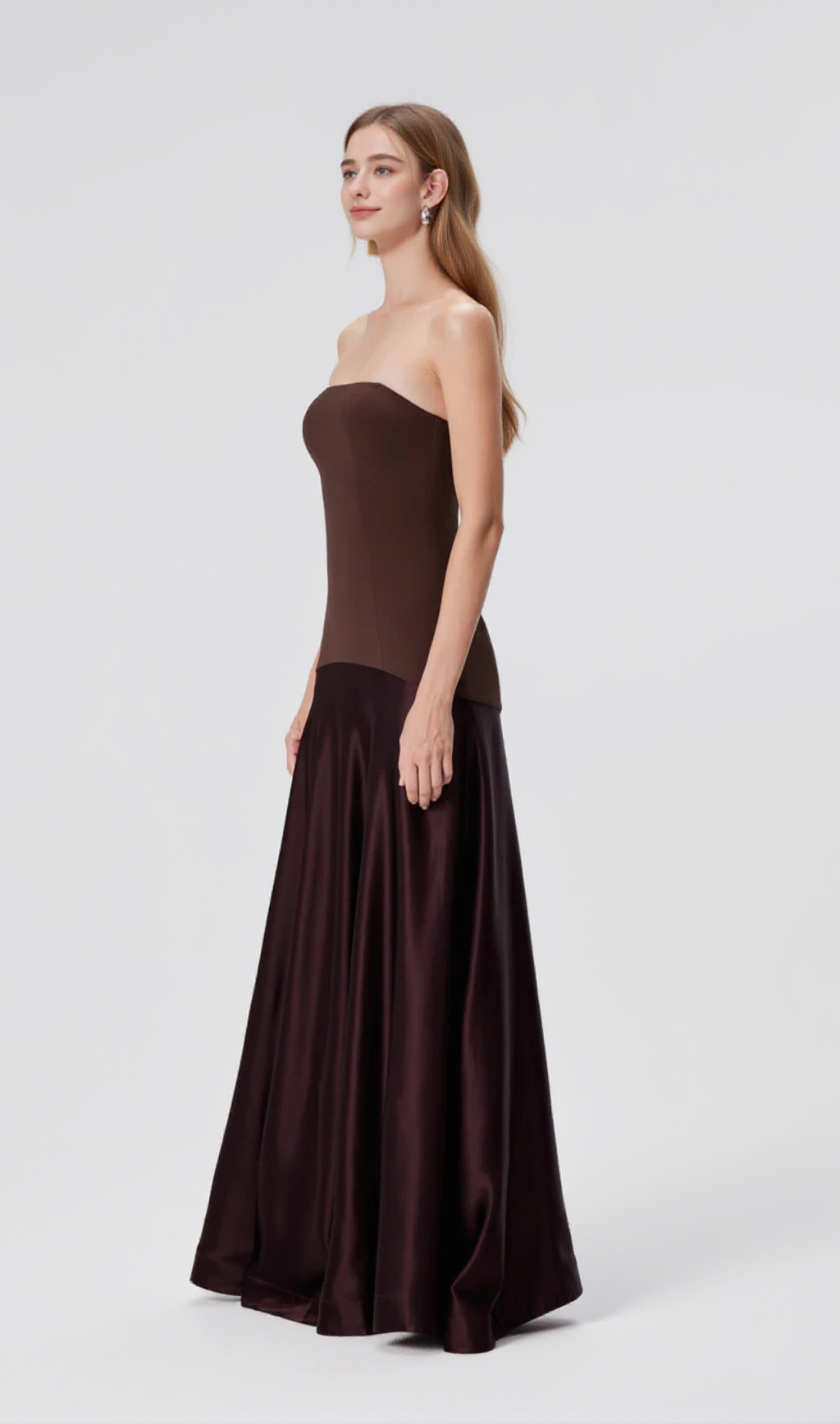 AURA STRAPLESS GOWN IN ESPRESSO