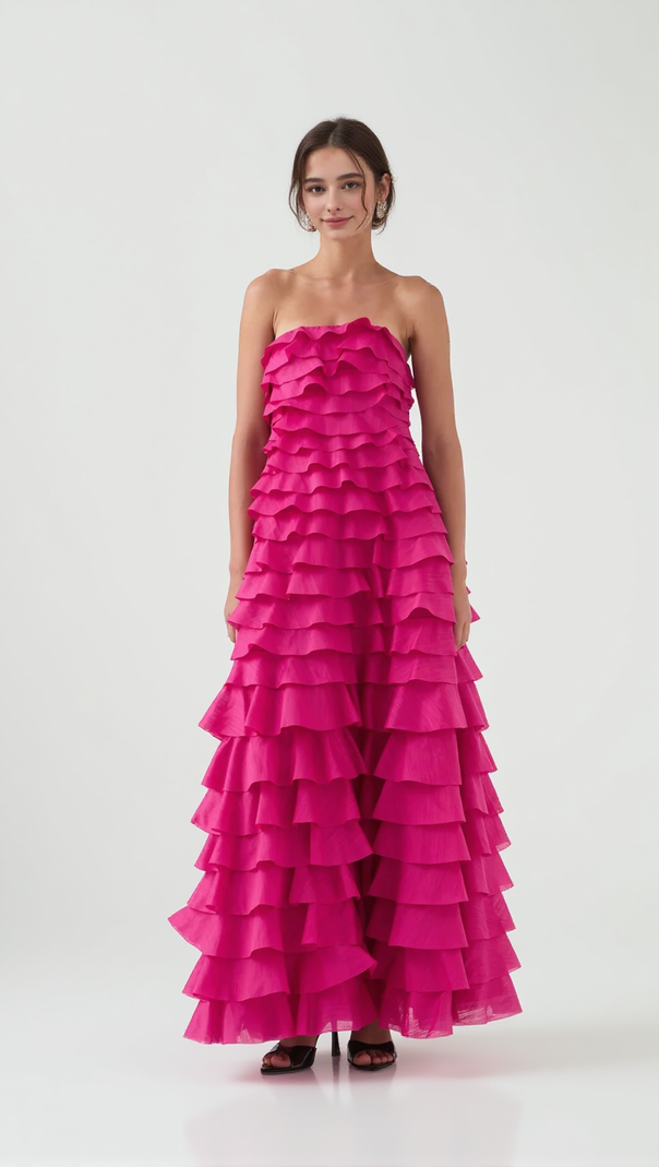 AIIZIE STACEY STRAPLESS LAYERED MAXI DRESS IN PINK - product image