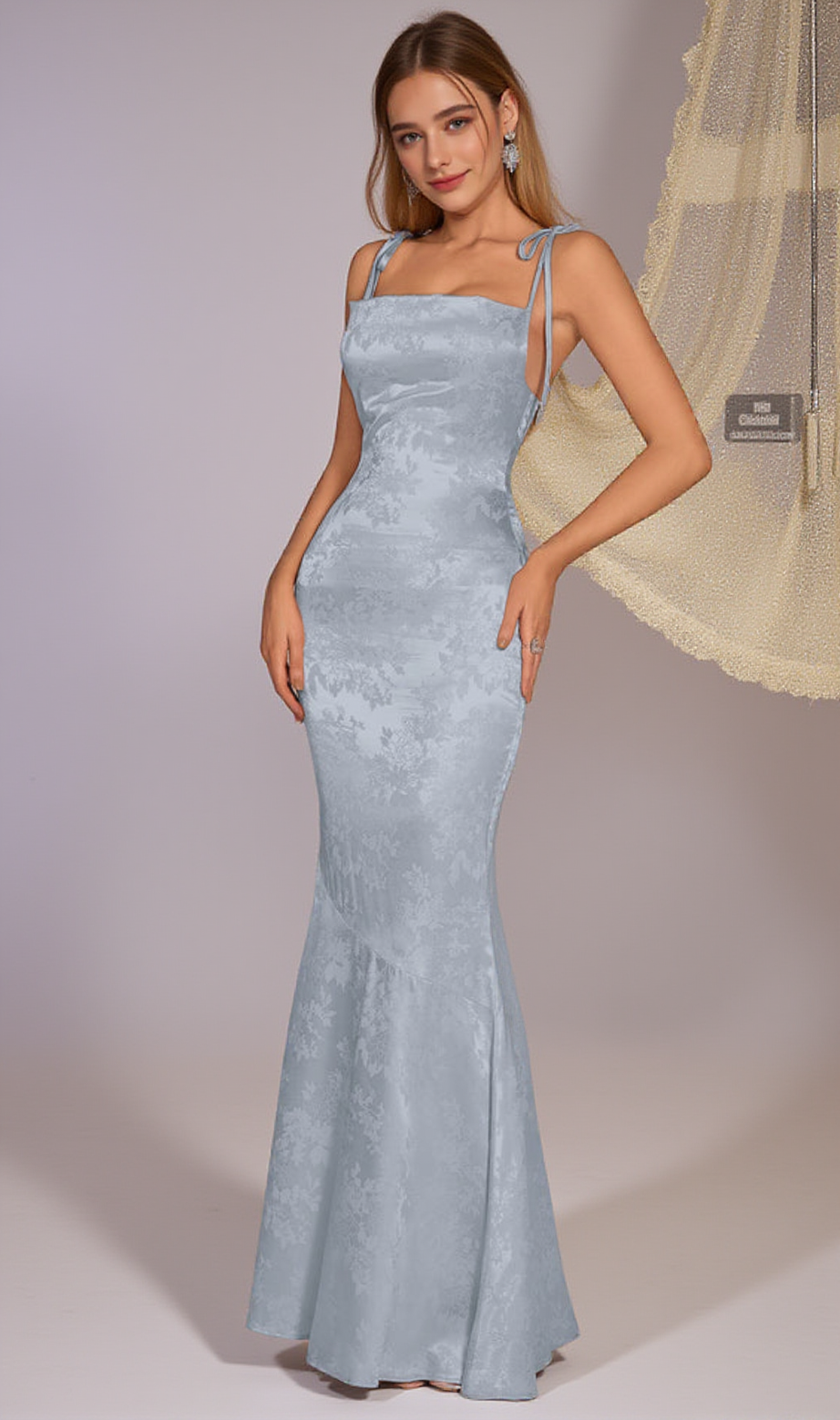 satin jacquard maxi mermaid dress
