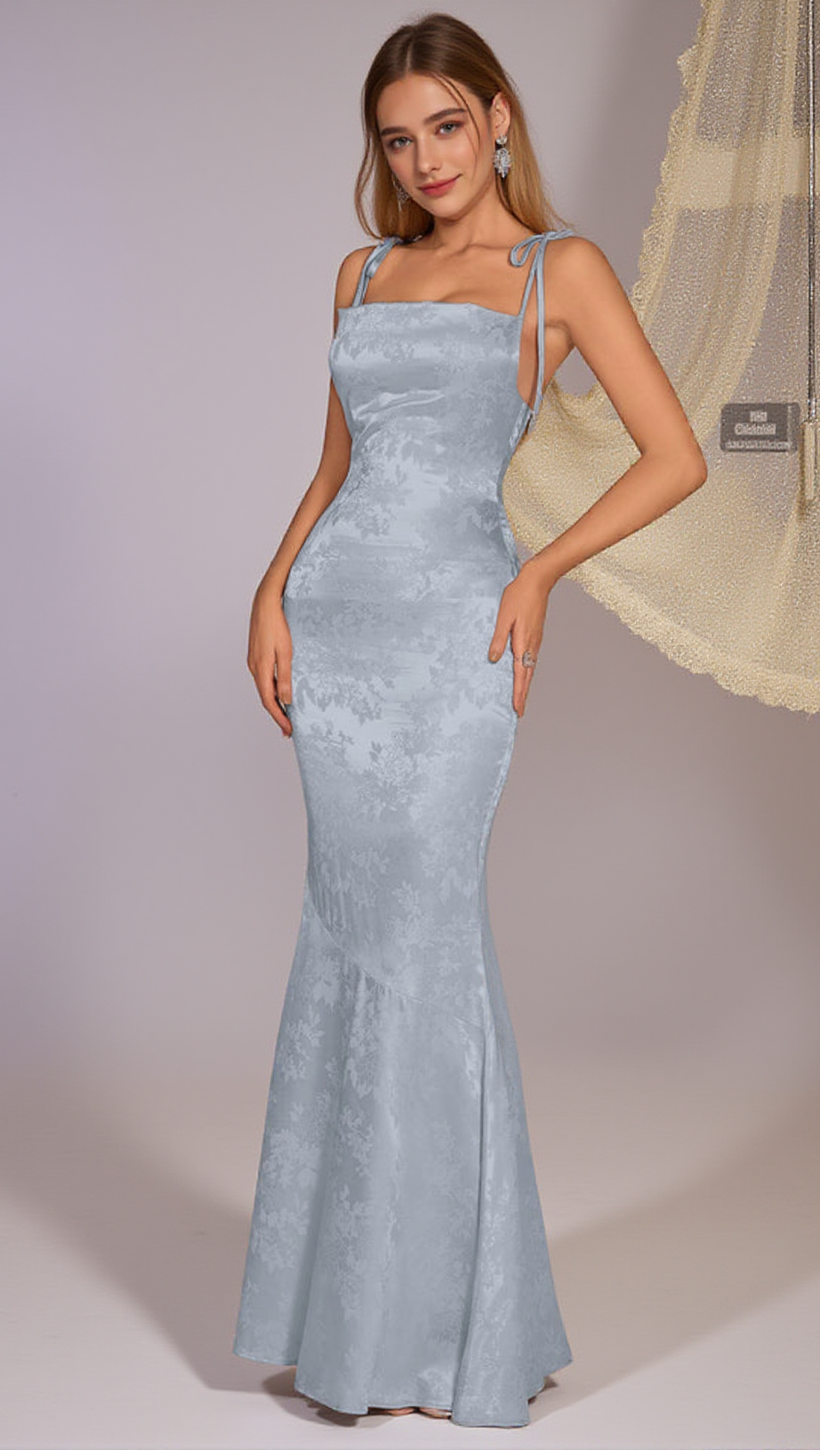 SATIN JACQUARD MAXI MERMAID DRESS