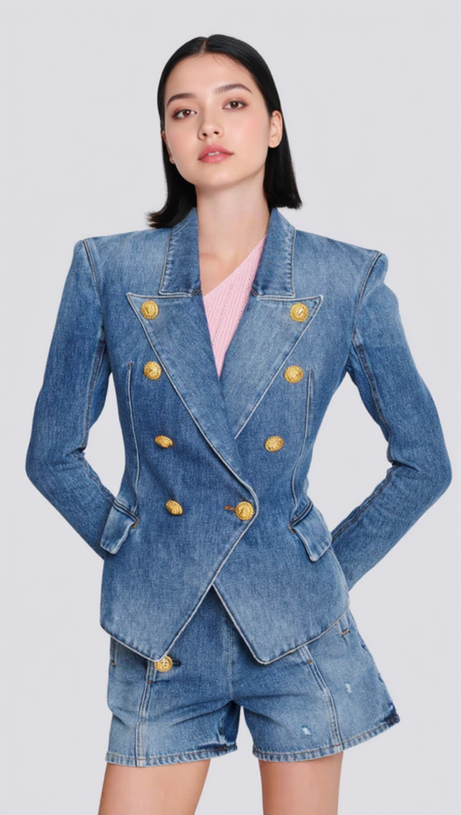 8-BUTTON DENIM JACKET IN NAVY